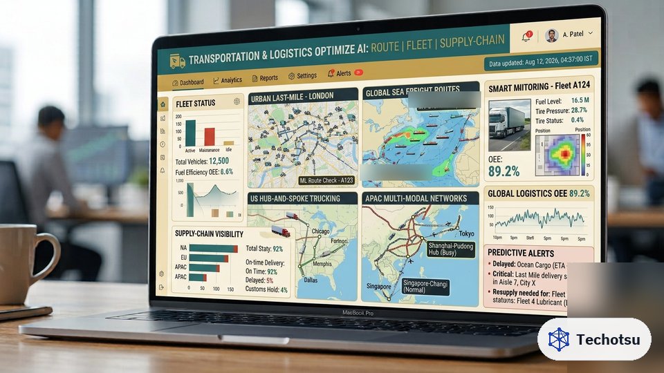 Concept visualization of a Techotsu transportation and logistics dashboard — illustrative, not a real deployment